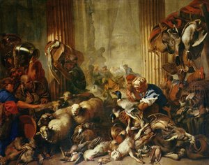 Jézus kiűzi a kereskedőket a templomból (olaj, vászon)