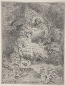 Születés az Atyaistennel, a Szentlélek galambjával és az angyalokkal, 1645 körül (rézkarc) alkotó: Giovanni Benedetto Castiglione