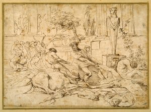 A pestis Ashdodban (toll és tinta papíron) alkotó: Giovanni Benedetto (1609 64) Castiglione