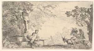 Priapus szobra tövében fekvő szatír, jobbra kecskék, kb. 1645-48. alkotó: Giovanni Benedetto Castiglione