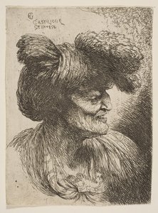 Szakálltalan idős férfi mellszobra jobbra nézve, a Kisfej... sorozatból, kb. 1645-1650. alkotó: Giovanni Benedetto Castiglione