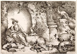 Circe megváltoztatja Odüsszeusz embereit vadállatokká alkotó: Giovanni Benedetto Castiglione