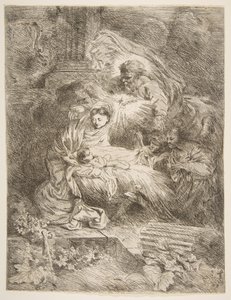 Az Atyaisten a Szűzet és a Gyermeket figyeli, jobbra angyalok, kb. 1645-47. alkotó: Giovanni Benedetto Castiglione