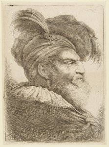 Tollas kalapot viselő szakállas férfi feje alkotó: Giovanni Benedetto Castiglione