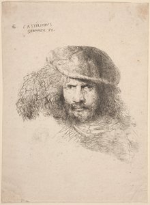 Fiatal férfi feje tollas kalapban (úgynevezett önarckép) alkotó: Giovanni Benedetto Castiglione