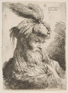 Egy szakállas férfi feje jobbra néző turbánnal, a Kis fejek... sorozatból, kb. 1645-1650. alkotó: Giovanni Benedetto Castiglione