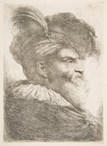 Egy öregember feje jobbra néz, a Nagy keleti fejek sorozatból, kb. 1645-1650. alkotó: Giovanni Benedetto Castiglione
