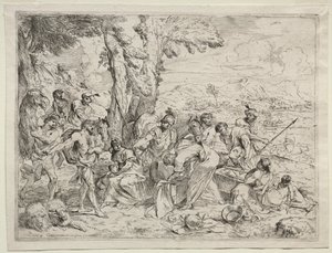 Lábán bálványokat keres a Rachels poggyászban, c. 1635. alkotó: Giovanni Benedetto Castiglione