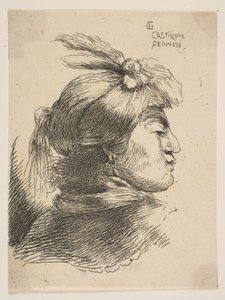Férfi kis turbánt viselő, tollakkal és szalaggal díszített, jobbra néző, ..., kb. 1645-1650. alkotó: Giovanni Benedetto Castiglione