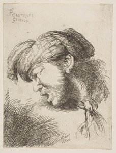 Turbánt viselő férfi, nyakban nyakkendővel, balra néz, a... sorozatból, 1645-1650. alkotó: Giovanni Benedetto Castiglione