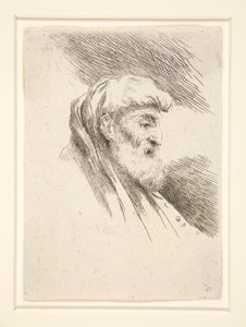 Hosszúszakállú öregember, profilban, jobbra fordulva, a Les petites tetes d. sorozatból alkotó: Giovanni Benedetto Castiglione