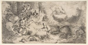A Szűz és a Gyermek, az Atyaisten jobbra fent, az angyalok balra, kb. 1647-50. alkotó: Giovanni Benedetto Castiglione