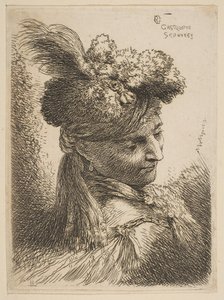 Háromnegyed jobbra néző fiatalember, prémes fejdíszben, ékszerrel és..., kb. 1645-50. alkotó: Giovanni Benedetto Castiglione
