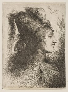 Tollas turbánt viselő, jobbra néző fiatalember a Kis fejek sorozatból, kb. 1645-1650. alkotó: Giovanni Benedetto Castiglione