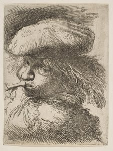 Fiatal férfi trombitával balra, a Kis fejek keletiben sorozatból, kb. 1645-1650. alkotó: Giovanni Benedetto Castiglione