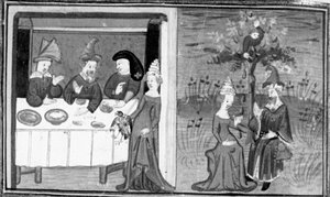Dekameron,Lidia megöli férje verebet; a feleség beszélget a férjével a réten. Hetedik nap, 9. hír