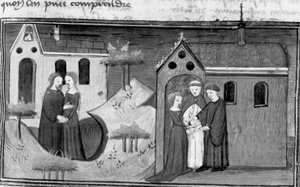 Dekameron, Alibech egy remetével van; Alibech feleségül veszi Neerbale-t. Harmadik nap, 10. hír alkotó: Giovanni Boccaccio