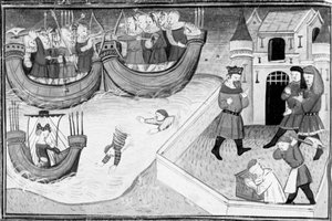 Dekameron, Gerbino felszáll a tuniszi király lányának hajójára; Gerbinót lefejezik. Negyedik nap, 4. novella alkotó: Giovanni Boccaccio