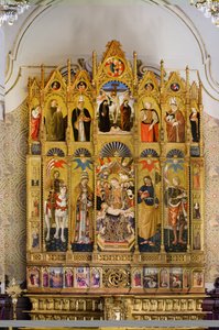 Poliptichon a Madonnával és a Gyermekkel, Szent Eusztáz, Szent Péter, Nagy Szent Jakab, Szent Venantius, Beato Guardato, Bari Szent Miklós, Krisztus keresztre feszítése, Szent Sebestyén és Szent Eleutherius, történetek Szent Eu életéből.