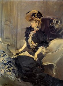 Belle Epoque: "" A látogatás"" Elegáns fiatal nő estélyi ruhában. Giovanni Boldini festménye alkotó: Giovanni Boldini