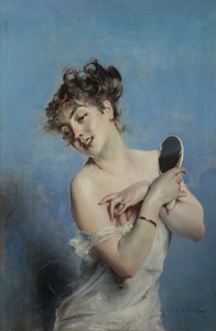 Fiatal nő levetkőzött A WC, c. 1880. alkotó: Giovanni Boldini