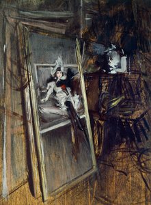 A festő műtermében Giovanni Boldini (1842-1931) Fiatal lány, Errazuriz című festménye alkotó: Giovanni Boldini