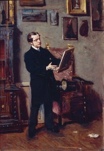 Olaszország, Firenze, fiatal férfi nézi a festményt alkotó: Giovanni Boldini
