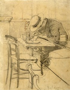 Helleu festő egy kávéházi teraszon ülve alkotó: Giovanni Boldini