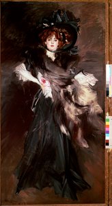 Mademoiselle Lantelme portréja Fiatal nő ruha fekete divat Belle Epoque. Giovanni Boldini (1842-1931) festménye 1907 V. 227x118 cm Róma, Galleria Nazionale d