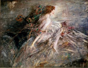 Casati márkiné portréja pávatollas Giovanni Boldini festményével alkotó: Giovanni Boldini