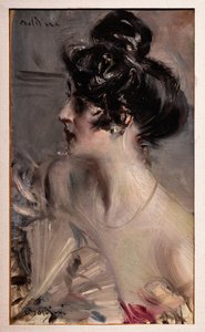 Egy fiatal barna profilja kontyba zárt hajával alkotó: Giovanni Boldini