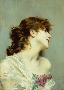 Egy fiatal nő profilja (olaj a panelen) alkotó: Giovanni Boldini