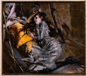 Fekvő lány Tartán ruhában alkotó: Giovanni Boldini