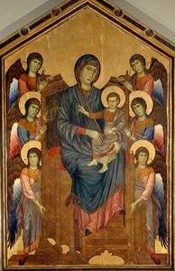 A Szűz és a Gyermek Majesticben hat angyallal körülvéve. Gualtieri Giovanni dit Cimabue festménye (1240-1302 körül)