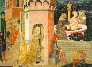 Susanne történetei, 1450 körül, Giovanni di Ser Giovanni, más néven Lo Scheggia (1406-1486) festett ládájának jobb oldala, tempera, tábla, részlet