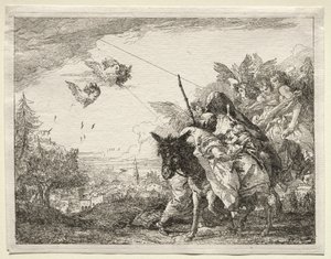 Repülés Egyiptomba: József megáll, hogy szemügyre vegye a csecsemő Krisztust alkotó: Giovanni Domenico Tiepolo