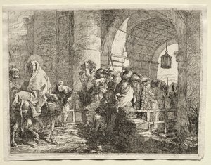 Repülés Egyiptomba: A Szent Család áthalad egy boltív alatt alkotó: Giovanni Domenico Tiepolo