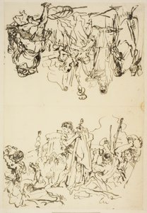 Hajtogatott lepedő "Szent István vértanúsága és Agrippina partraszállása Brindisiben Germanicus hamvaival" alkotó: Giovanni Domenico Tiepolo