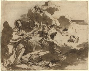 Atyaisten és a Madonnát és a Gyermeket imádó angyalok [recto] alkotó: Giovanni Domenico Tiepolo