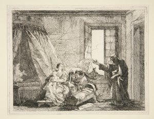 József bejelentette Máriának a távozási parancsot, az Idee pittoresche sopra la fuga in Egitto (Repülés Egyiptomba) sorozatból alkotó: Giovanni Domenico Tiepolo