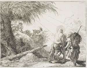 József és Mária elhaladva egy pásztor és nyája mellett, tizenegyedik lemez az Egyiptomba menekülésből alkotó: Giovanni Domenico Tiepolo