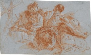 Orientalische Handelsleute mit Warenballen; verso: Skizze zu einem angewinkelten linken Arm alkotó: Giovanni Domenico Tiepolo