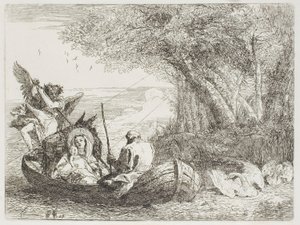 A Szent Család átkel a tavon a csónakban, tizenhetedik tábla a Repülés Egyiptomba című könyvéből alkotó: Giovanni Domenico Tiepolo