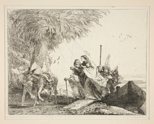 A kiszálló Szent Család, a Festői ötletek az Egyiptomba való repülésen című sorozatból alkotó: Giovanni Domenico Tiepolo