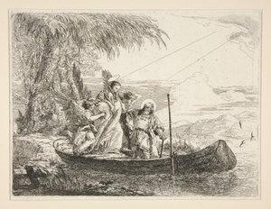 A Szent Család hajóba lép, az Idee pittoresche sopra la fuga in Egitto (Repülés Egyiptomba) sorozatból alkotó: Giovanni Domenico Tiepolo
