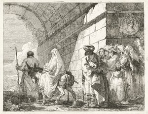A Szent Család áthalad egy városi diadalív alatt alkotó: Giovanni Domenico Tiepolo