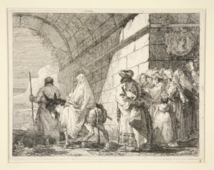 A Szent Család egy boltív alatt elhaladva, elhagyva a városkapun, az Idee pittoresche sopra la fuga in Egitto (Repülés Egyiptomba) sorozatból alkotó: Giovanni Domenico Tiepolo