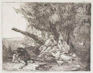 Erdőben nyugvó Szent Család, 23. lemez a Repülés Egyiptomba című filmből alkotó: Giovanni Domenico Tiepolo