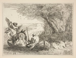 A Szent Család hajóval utazva, az Idee pittoresche sopra la fuga in Egitto (Repülés Egyiptomba) sorozatból alkotó: Giovanni Domenico Tiepolo