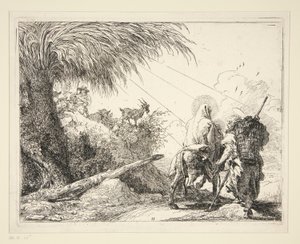 A Szent Család sziklás ösvényen, az Idee pittoresche sulla fuga in Egitto (Repülés Egyiptomba) sorozatból alkotó: Giovanni Domenico Tiepolo